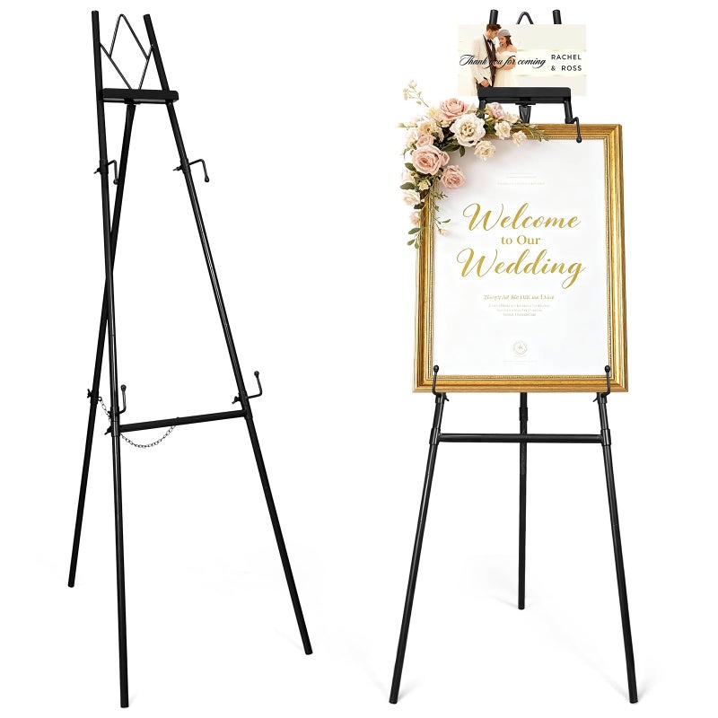 Victawks 53.9"" Black Easel Stand for Sign, Heavy Duty Metal Display Easel with Storage Bag, Adjustable Art Easel for Wedding Sign, Painting, Picture - Image 1